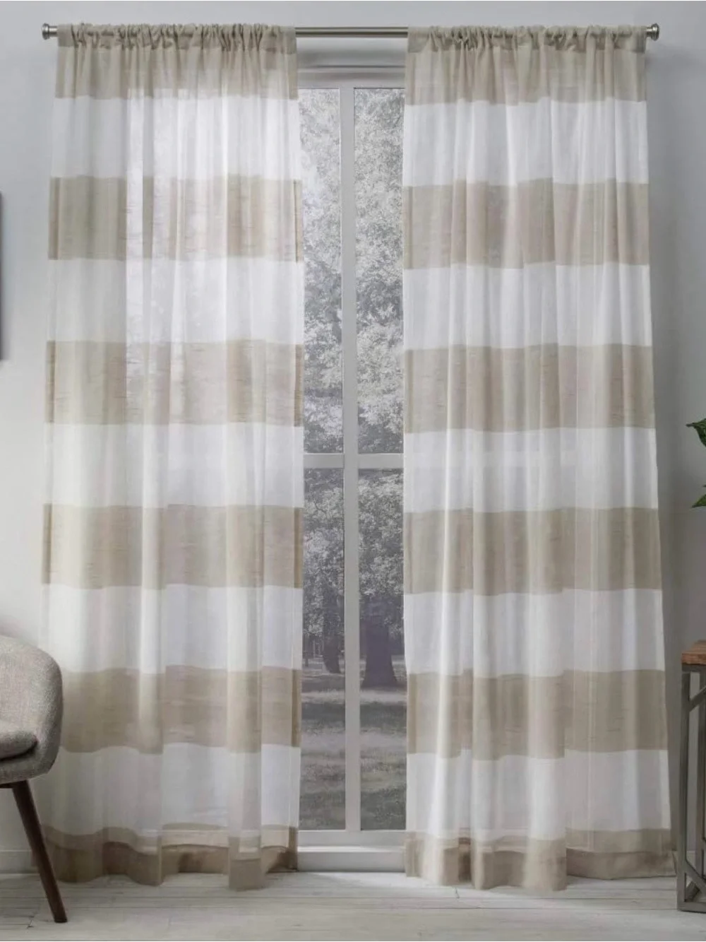 Exclusive Home Curtains Darma Stripe Sheer Curtain Panels -2 panels